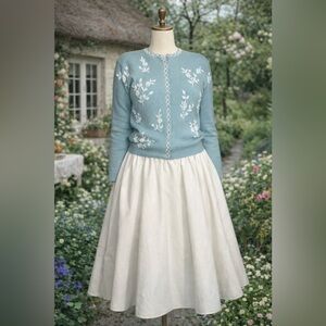 Vintage 1960s Creations By Harilela’s, Angora, Wool Blue Beaded Cardigan Sweater